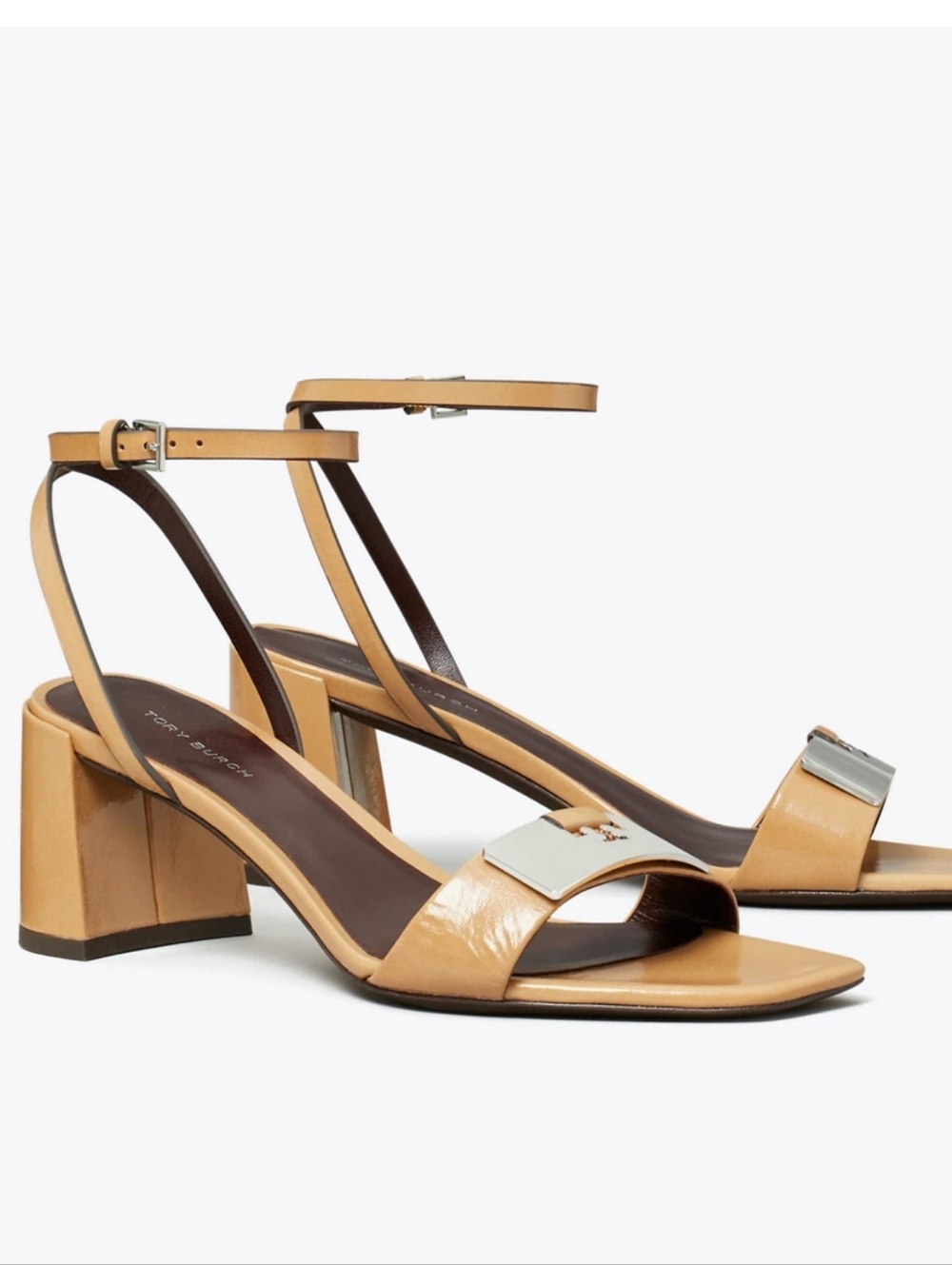 Tory Burch Women's Gigi Sandals 55mm Heel Cantucci (Beige)/ Silver US Size 5.5